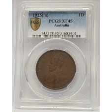 AUSTRALIA 1925 . ONE 1 PENNY . PCGS XF45